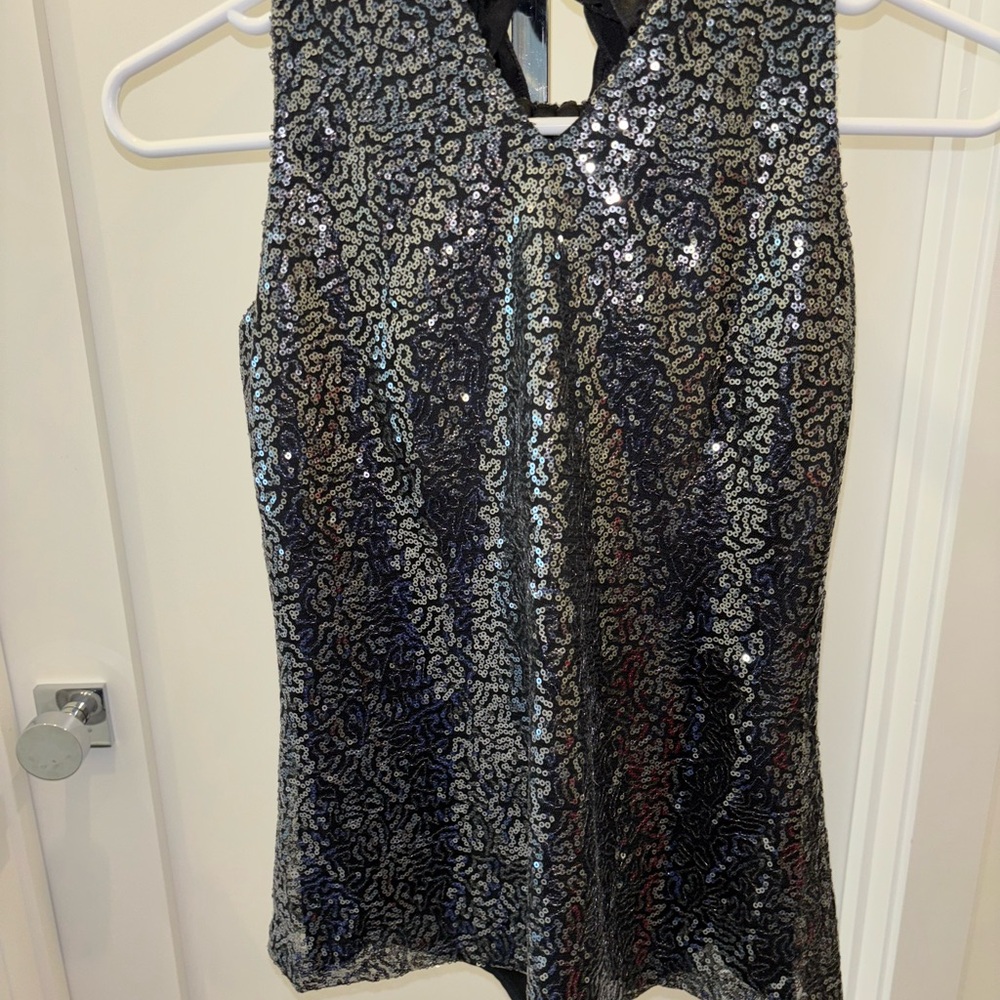 Glamorous Silver Sequin Sleeveless Tank Top